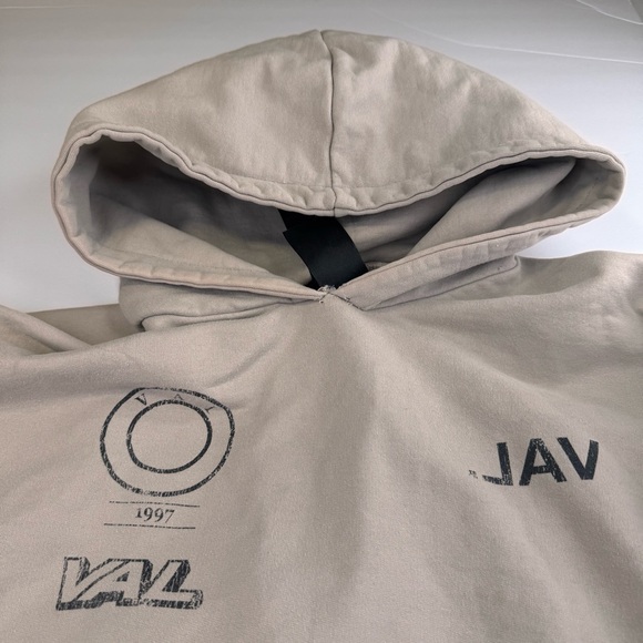 Val. Khristopher Hoodie Men’s Large Cotton Ivory Oversize Distressed Streetwear - Picture 3 of 12